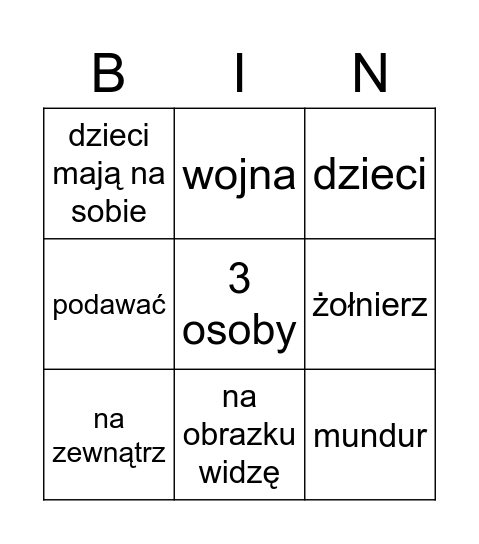 zołnierz Bingo Card