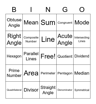 Math Terms Bingo Card