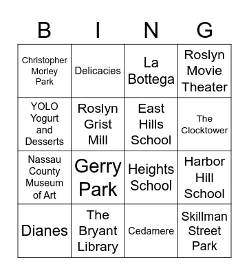 Roslyn Kid Bingo Card