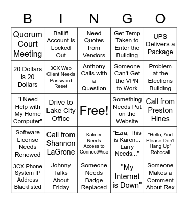 Computer Services Bingo Card