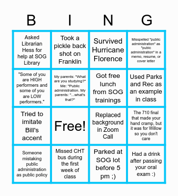 Public Administration Bingo Card