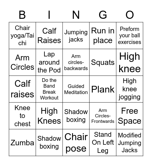 FITNESS BINGO Card