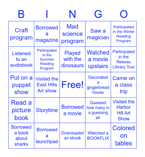 Library Themed Bingo Card