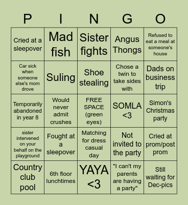 PEAS BINGO Card