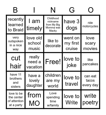 Untitled Bingo Card