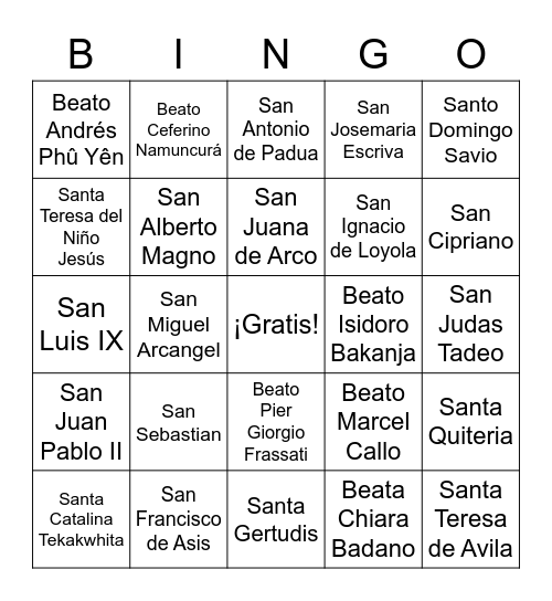 Santos Bingo Card