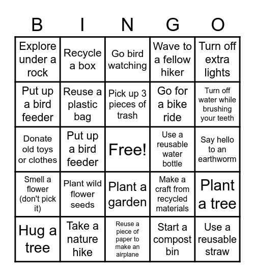 Earth Day Bingo Card