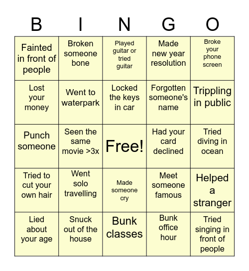 Have You Ever....? Bingo Card