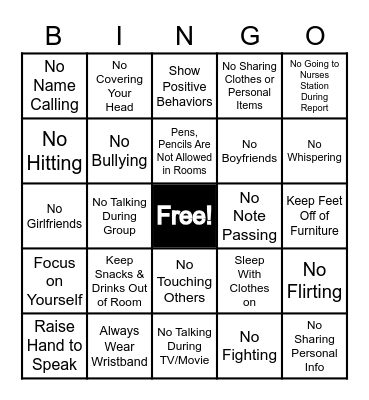 Unit Rules Bingo Card
