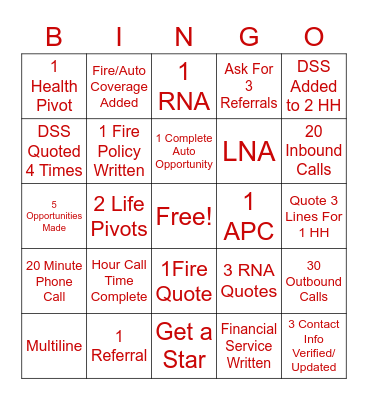 State Farm Bingo Card
