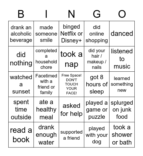 Self Care is Essential Bingo Card