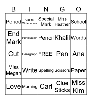 Writing Fun Bingo! Bingo Card