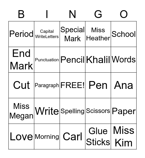 Writing Fun Bingo! Bingo Card