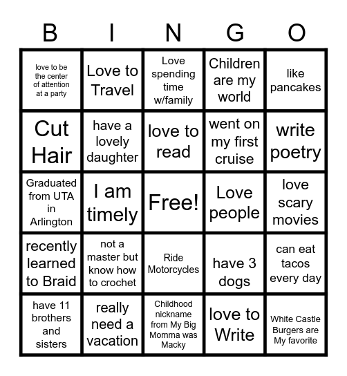 Untitled Bingo Card