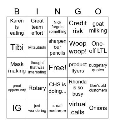 Sales meeting Bingo Card
