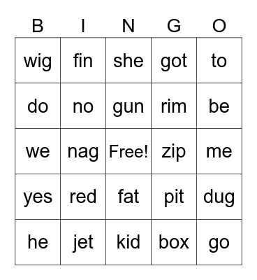 Open and closed syllables Bingo Card