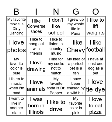 Know Your Classmates Bingo Card