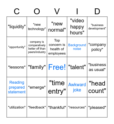 COVID UPDATE CALL Bingo Card