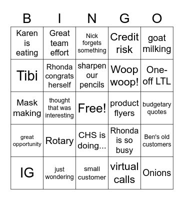 Sales meeting Bingo Card