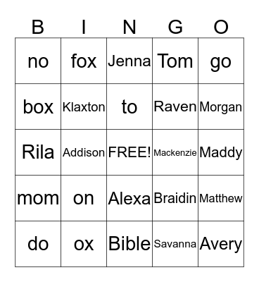 November sight words Bingo Card