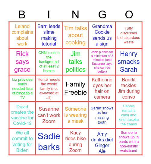 FAMILY BINGO BONANZA Bingo Card