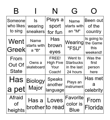 Socia-Nole Bingo! Bingo Card