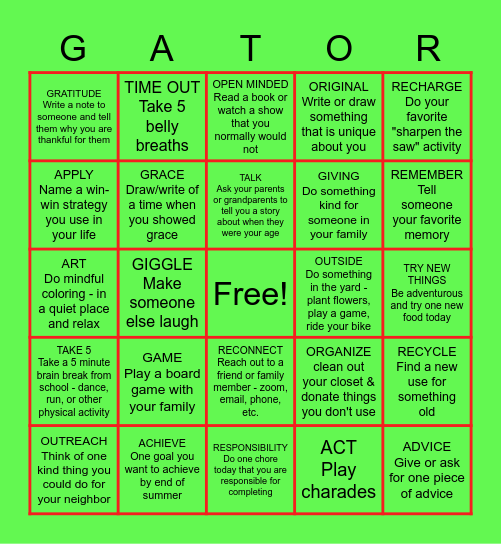 GATOR BINGO Card