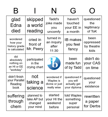 International Baccalaureate Bingo Card