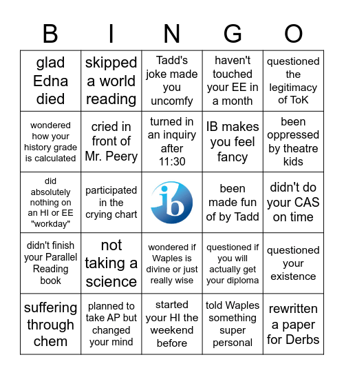 International Baccalaureate Bingo Card