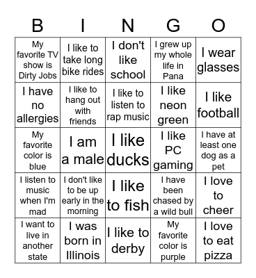 Know Your Classmates Bingo Card