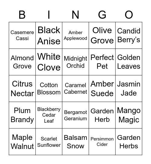 Partylite Bingo Card