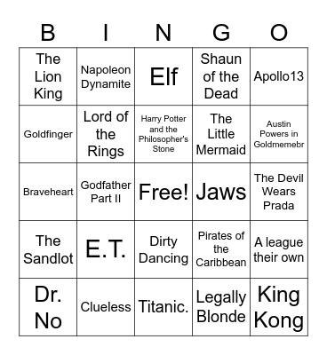 Famous Movie Quotes Quiz Bingo Card