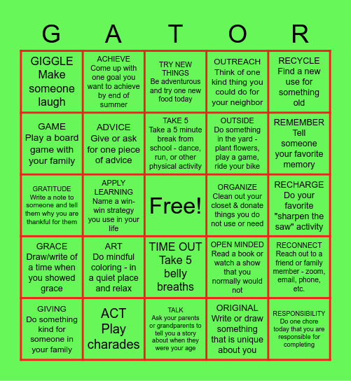 GATOR BINGO Card