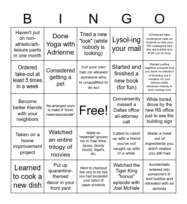 Social Distancing Bingo Card