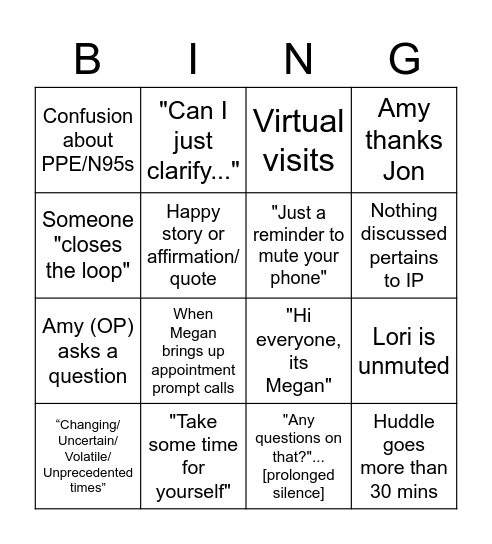 Noon Zoom Bingo Card