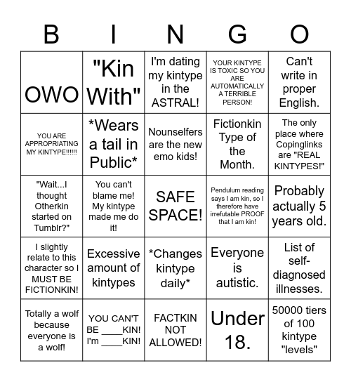 Tumblrkin Bingo Card