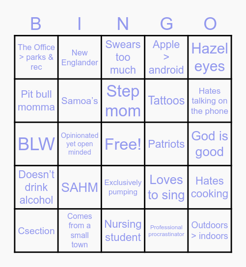 Natasha Bingo Card