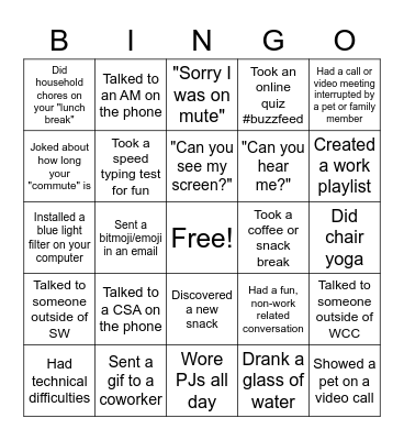 Southwest WFH Bingo Card