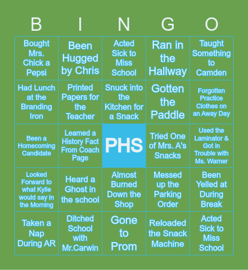 Pritchett High School Bingo Card