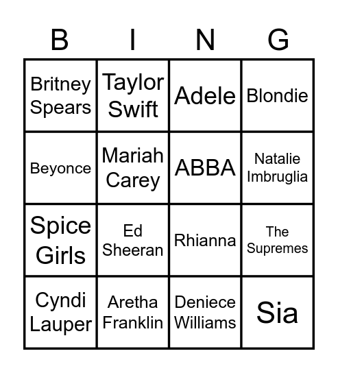 Music Quiz Bingo Card