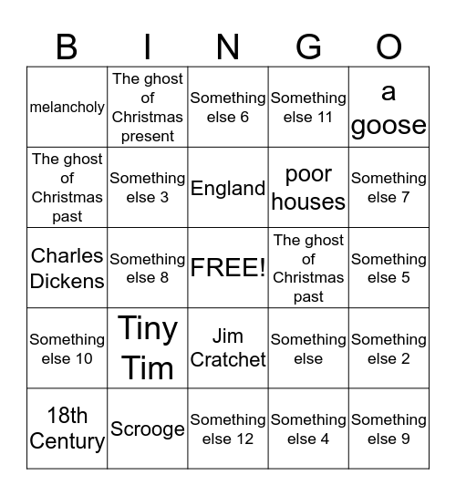 A Christmas Carol Bingo Card