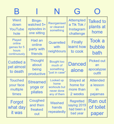 Quarantine Bingo Card