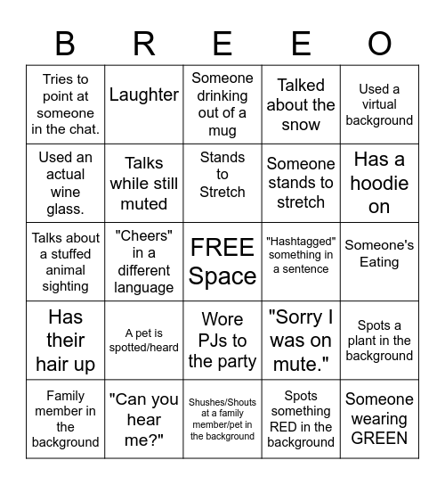 Bree's HH Bingo Card