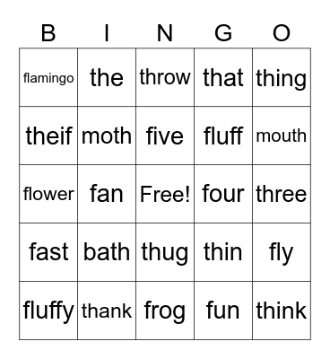 Th vs F Sound Bingo Card