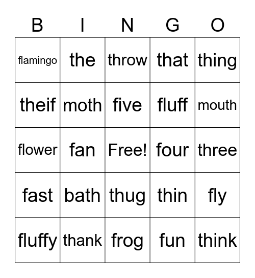 Th vs F Sound Bingo Card