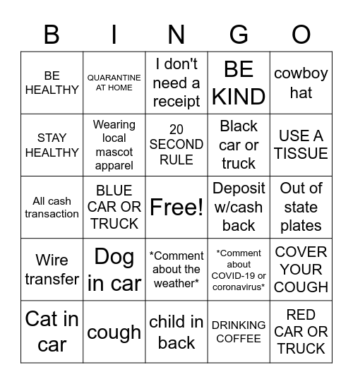 Bank of Bennington Drive Thru BINGO Card