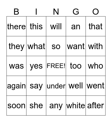 Sight Words 73-96 Bingo Card