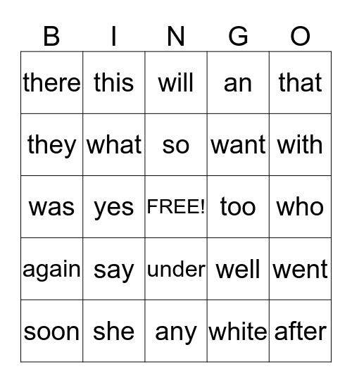 Sight Words 73-96 Bingo Card