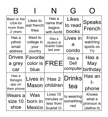 Ice Breaker Bingo Card