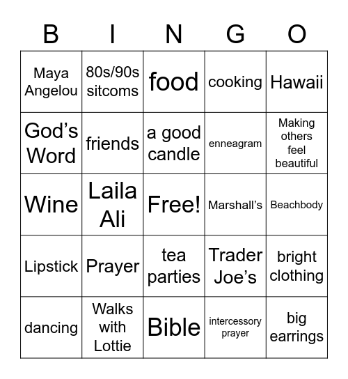 Lauren’s Favorite Things Bingo Card
